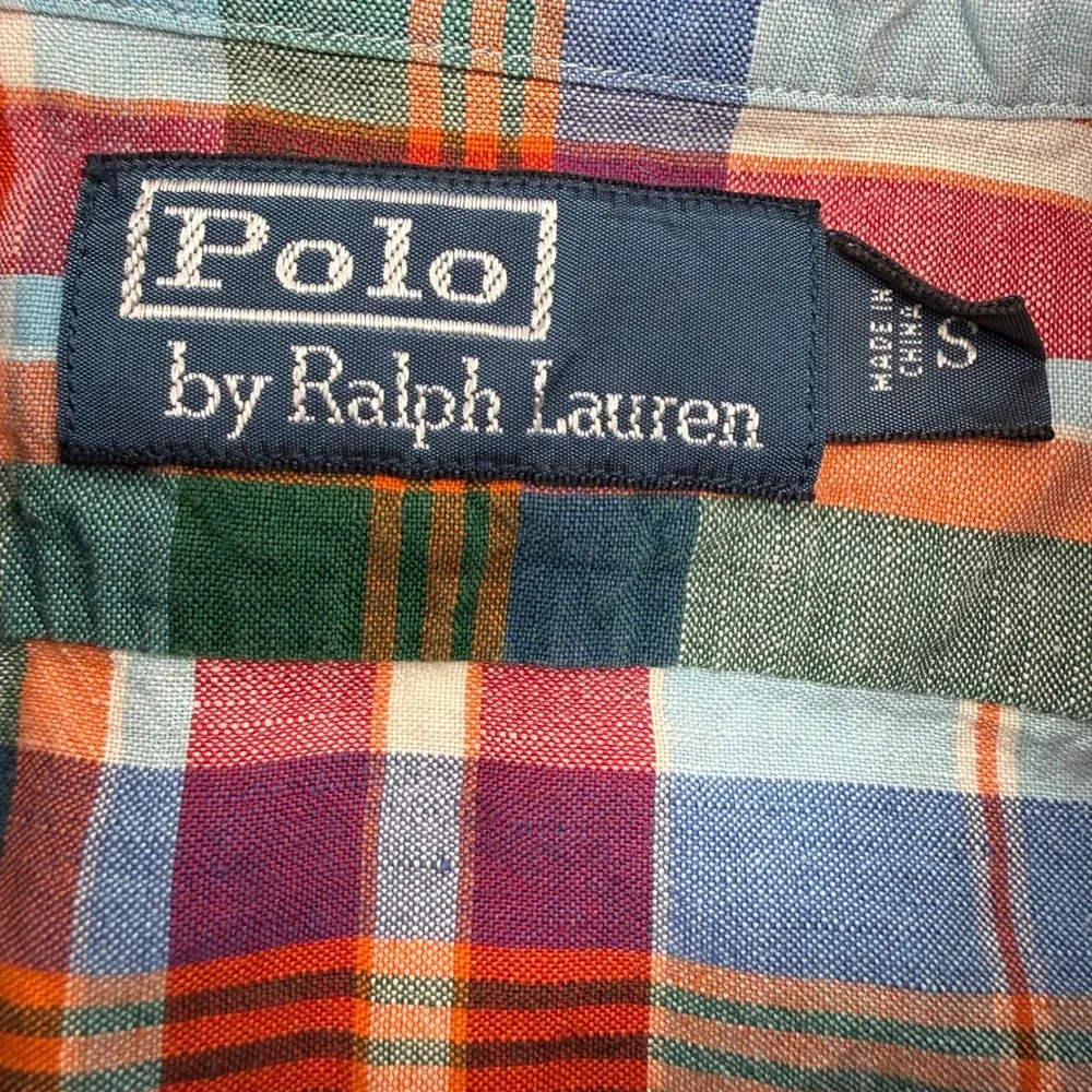 Polo Ralph Lauren Button Down Mens S Multicolor Plaid Linen Silk Blend Shirt
